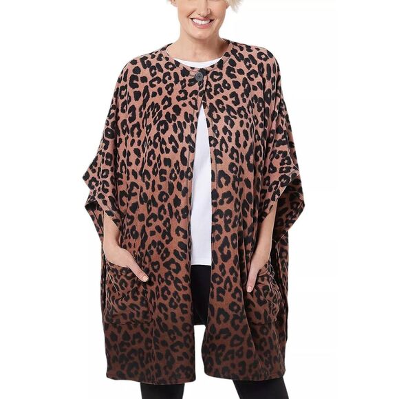 CUDDL DUDS Sweater Women's One Size Black Brown Leopard Print Soft Blanket Wrap - Picture 1 of 16